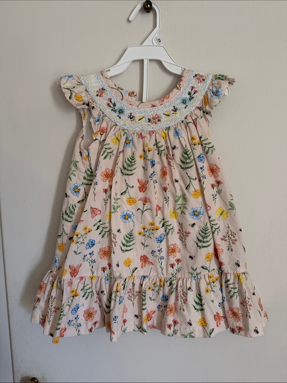 iris & ivy Pink Floral Embroidered Ruffle Dress